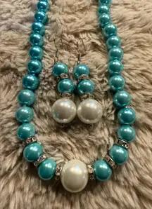 Blue And White Turquoise Necklace And Earring Set Sterling Silver‎ 925