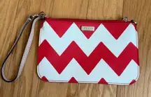 Kate Spade New‎ York Red White Chevron Zigzag Wristlet Clutch Pouch Bag