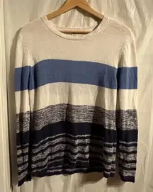 Brooks Brothers Linen Blend Striped Sweater Crewneck Lightweight Navy Cream Sz M