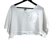 We The Free by Free People White Sheer Cropped Boxy Top Pocket Detail Silk XS