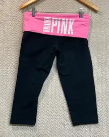 Victorias Secret PINK Yoga Love Pink Black Pink Fold Over Capri Pants Small