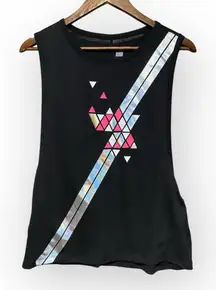 Victorias Secret Sport Black Tank Pink Silver Geometric Graphic Medium NWT