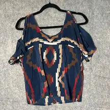 Amanda Uprichard Woman Size‎ Small 100% Silk short sleeve aztec print shirt