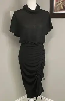 Black Halo Como Sparkle Black Mini Dress Turtleneck Short Sleeve Body con XS