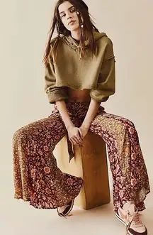 NEW Free People Bali Sultry Boho Floral Wide Leg Flare Pants Athena Size Large
