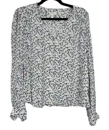 Garnet White Hill Blue Yellow Floral Blouse Womens 0 Shirt Casual Flowy Spring