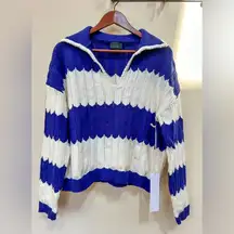 LUMIERE sweater, beautiful knit, stripes of purple and white, Sz L