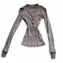 aerie brown ribbed long sleeve henley top 