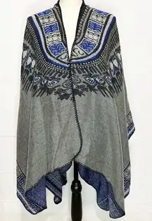 Belle De Jour Paris Gray Blue Black Sweater Poncho One-Size NWOT