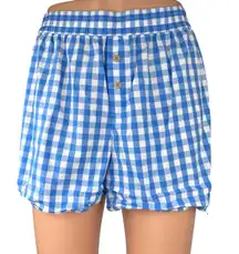 J.Crew Womens Blue White Checkered Plaid Elastic Waist Relaxed Boxers Shorts S