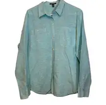 Women's CHAPS Ralph Lauren Teal Casual Button Down Long Sleeve Shirt Size XXL