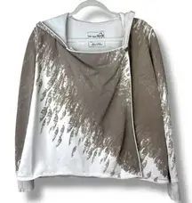 Free People We The Free Brown Abstract Asymmetrical Button Front Hoodie Sweater