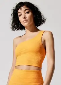 NEW Carbon38 Orange Apricot Jacquard One Shoulder Sports Bra Crop Top Size XL