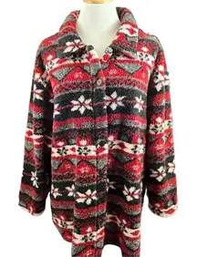 Vintage Southwestern Snowflake Sherpa Style fleece Shacket Red/ Black XL