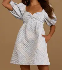 En Saison Aim to Impress Quilted Satin Puff Sleeve Mini Dress in blue print XS