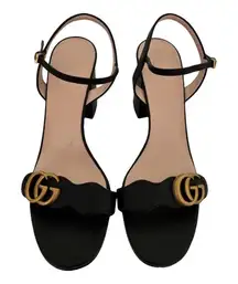 Gucci GG Marmont Black Leather Heel Sandals EU 40.5 US 10.5 Authentic