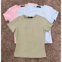 3~Trendy Queen Women's Basic T Shirts Short Sleeve Tops, Slim Fit Workout ~ Med.