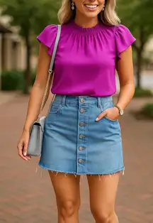 PacSun Womens Skirt Size 27 Light Blue Denim Cutoff Raw Hem Buttons‎ Down Front