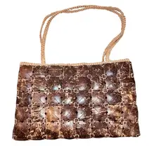 Vintage Coconut Shell Purse 70s 1970s Macrame Shoulder Bag Island Chic