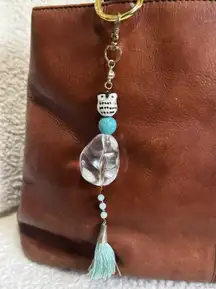 Owl Beaded Faux Turquoise Acrylic Key Chain Purse Charm Bag Charm Key Fob