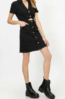 ZARA  Denim‎ Mini Dress Cutout Faded Black Sz XS