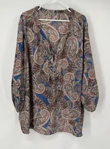 Fred David Paisley Lace Up Top Tab Sleeves Plus 4X Hippie Boho Western Festival