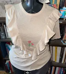 Wildfox embroidered tulips Lucienne cotton tan 80’s tee