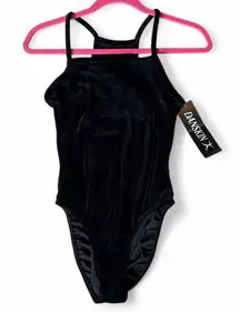NWT -Danskin Black Velvet Halter Leotard - Size Medium,