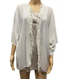 Krush Boutique Boho Fringed Open Front Half Sleeve Kimono Flowy Cover Up Size S