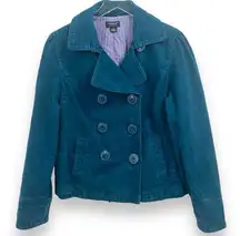 Y2K  Teal Blue Big Button Double Breasted Pea Coat Size Large