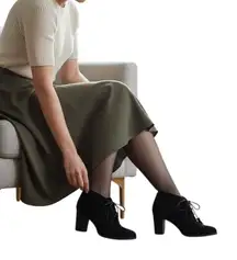 Ralph Lauren Carla Black Suede Lace-Up Ankle Boots 9.5 Block Heel Academia