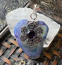 Solar Quartz, Amethyst sterling pendant