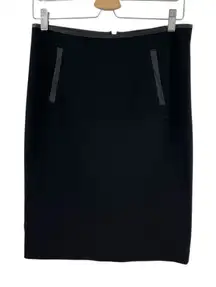 Vince Black Ponte Knit Leather Trim Pencil Skirt Size‎ 4