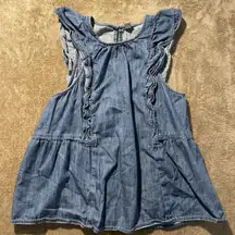 Old Navy Tank Top Womens Small Denim Ruffle Sleeve Peplum Blue Blouse Keyhole