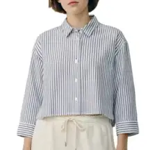 NWT Everlane Woven PJ Top Blue Stripe Button Down Shirt Cotton Sz L