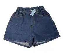 Ann Taylor Loft Blue Denim Jean Shorts Elastic Paperbag Waist Size 0 (25) u