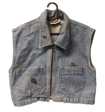 Vtg Christine Alexander Embellished Bee Denim Vest‎ Women's M Jean Sleeveless