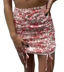 O.Vianca Ruched Front Smocked Back Floral Mini Skirt Pink Size Large NWT