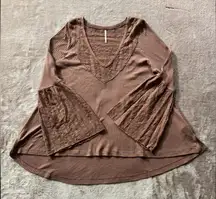 Free People Bell Sleeve Boho Tunic Top Cinnamon‎ Stretchy Soft Size Xsmall
