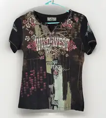 Y2K Vanilla Sugar Wild West Floral Cross Rhinestone Tee Cowgirl Top