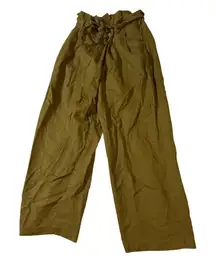 Zara Basic Women Paperbag Ankle Pants Size Small Wide Leg Dark KHAKI‎ Brown Y2K