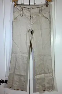Alice + Olivia Linen‎ Blend Pants 0 Beige Bootcut Gold Sparkle USA Made Trousers