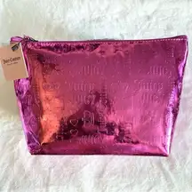 Juicy Couture Large Travel Cosmetic Makeup Bag Shiny Metallic Pink NWT