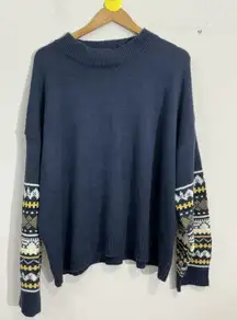 Womans Shein Curve 2 XL Navy Long Sleeve Pullover Sweater Arm Pattern