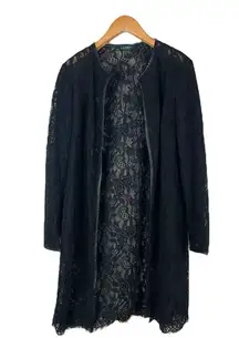 Lauren  “Leolya” Black Open Front Sheer Floral Lace Duster Jacket