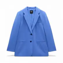 Zara Women’s Double Breasted Blazer with Shoulder Pads in Bright Blue Size XS