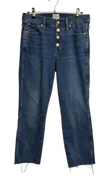 J. Crew Jeans Womens 26 Blue Vintage Straight High Rise Button Fly Raw Hem