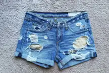 Rag & Bone Distressed Denim Jean Shorts Rebel Blue Casual Classic Size 24 Fall