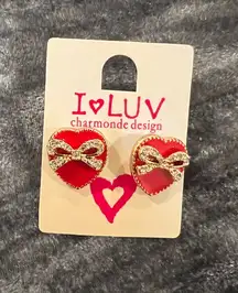 LUV Heart Earrings with Gold Bow
