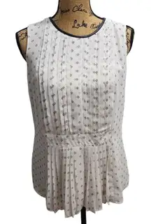 ELLE White Pleated Sleeveless Top‎ with Delicate Floral Print Size M